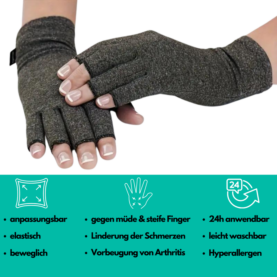 Grå fingerlösa handskar för kompression och stöd, universalstorlek