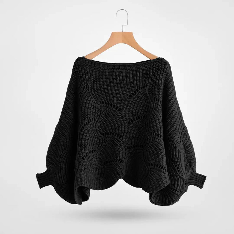 Stickad Tröja med Båthals och Mönstrad Design