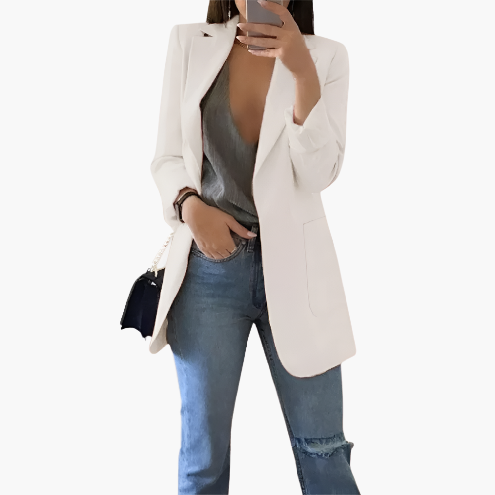 Dam Blazer Lång Elegant Stil – Modern Kontors- och Vardagslook