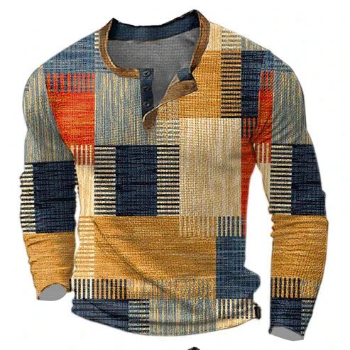 Herrtröja Patchwork Casual – Modern Stickad Tröja för Höst och Vinter