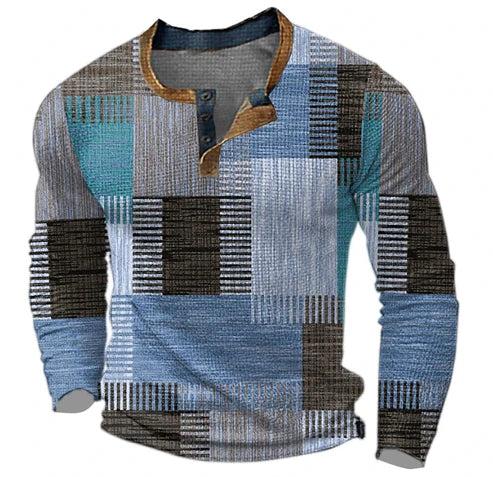 Herrtröja Patchwork Casual – Modern Stickad Tröja för Höst och Vinter