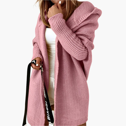 Dam Cardigan Oversize Stickad med Huva – Perfekt för Höst och Vinter, Mysig & Trendig