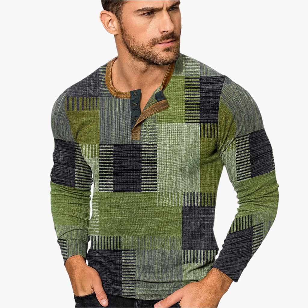Herrtröja Patchwork Casual – Modern Stickad Tröja för Höst och Vinter