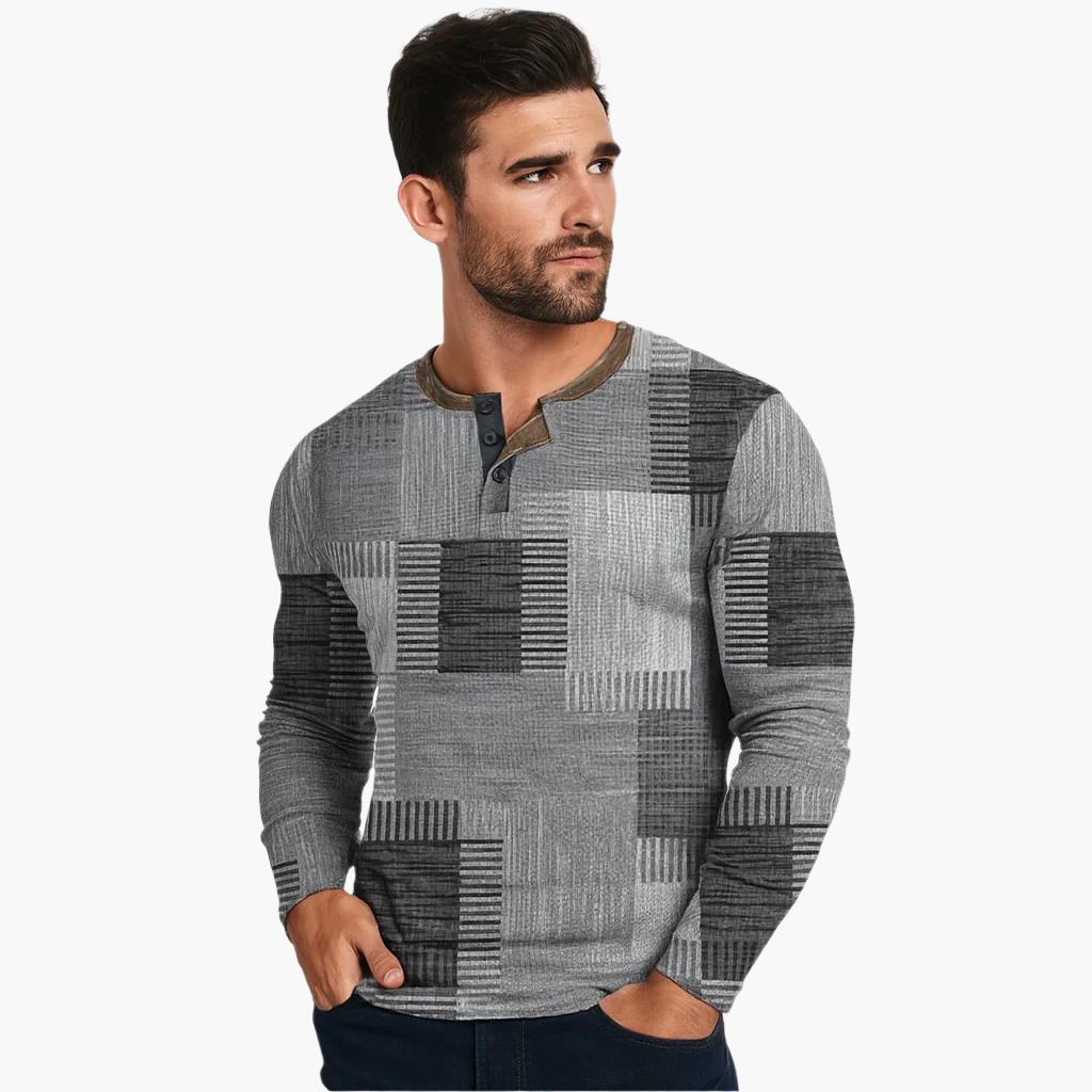 Herrtröja Patchwork Casual – Modern Stickad Tröja för Höst och Vinter