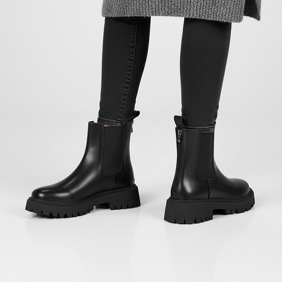 Svarta Chelseaboots med tjock sula och resår, dam