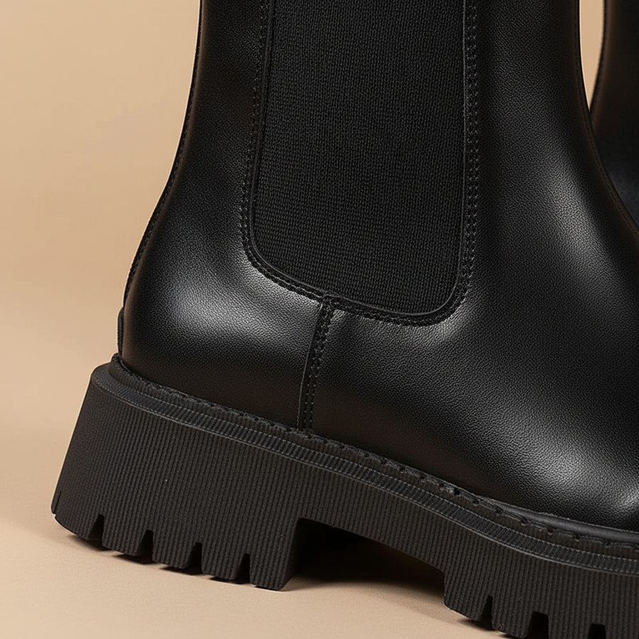 Svarta Chelseaboots med tjock sula och resår, dam