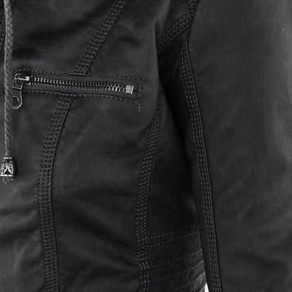Damjacka i bikerstil med huva – Elegant och praktisk vardagsjacka