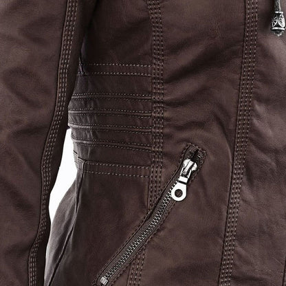 Damjacka i bikerstil med huva – Elegant och praktisk vardagsjacka
