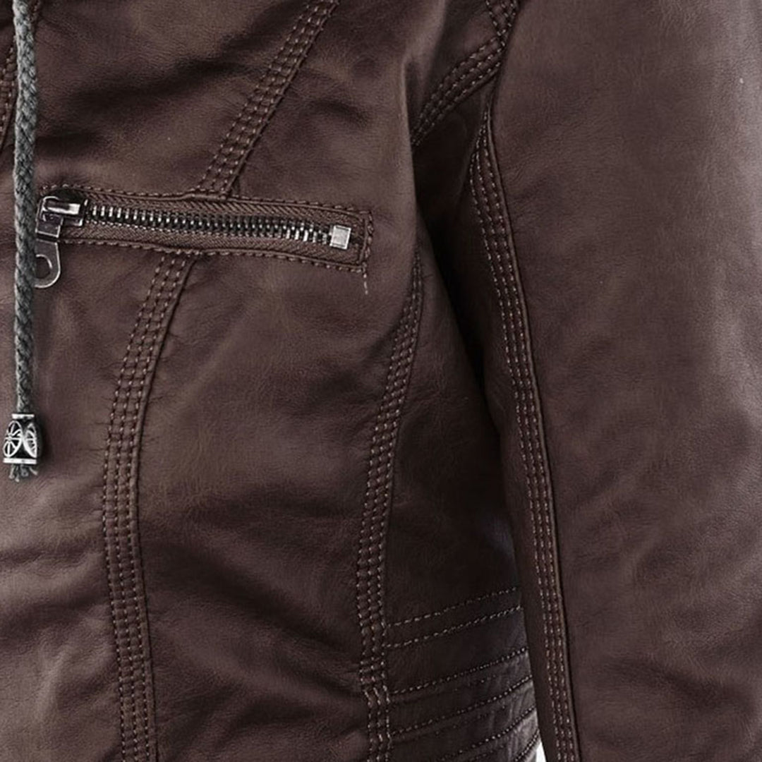 Damjacka i bikerstil med huva – Elegant och praktisk vardagsjacka