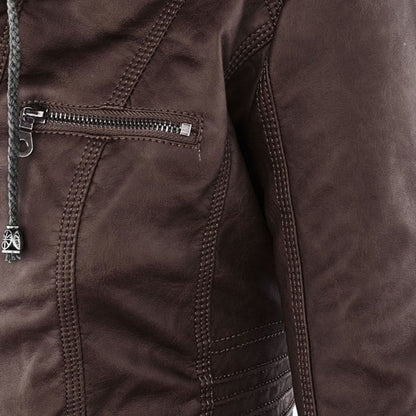 Damjacka i bikerstil med huva – Elegant och praktisk vardagsjacka