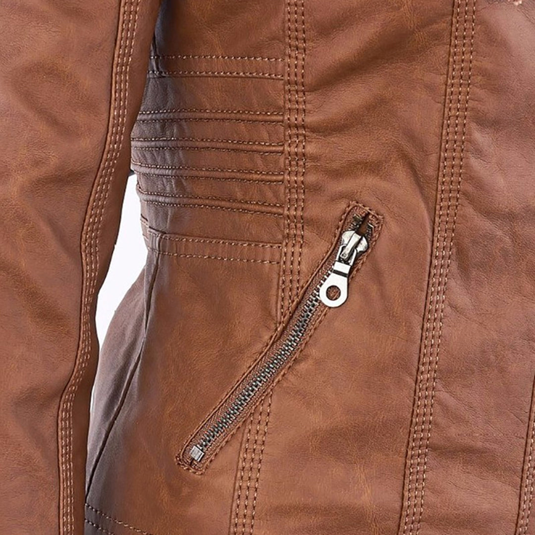 Damjacka i bikerstil med huva – Elegant och praktisk vardagsjacka