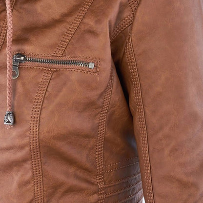 Damjacka i bikerstil med huva – Elegant och praktisk vardagsjacka