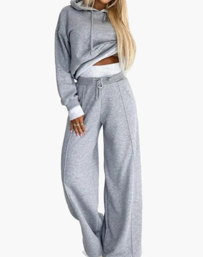 Dam Träningsset med Vidbyxade Byxor och Hoodie – Sportig och Avslappnad Loungewear