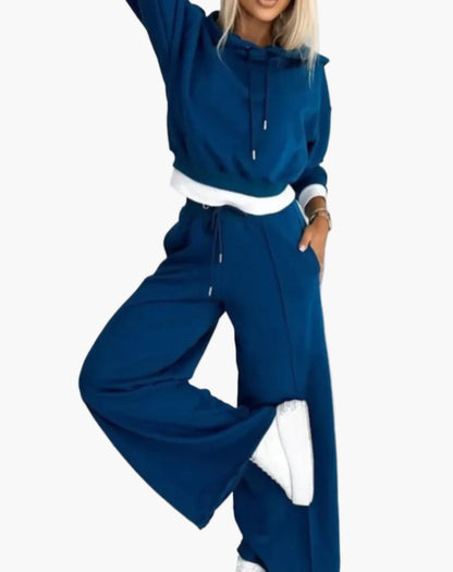 Dam Träningsset med Vidbyxade Byxor och Hoodie – Sportig och Avslappnad Loungewear