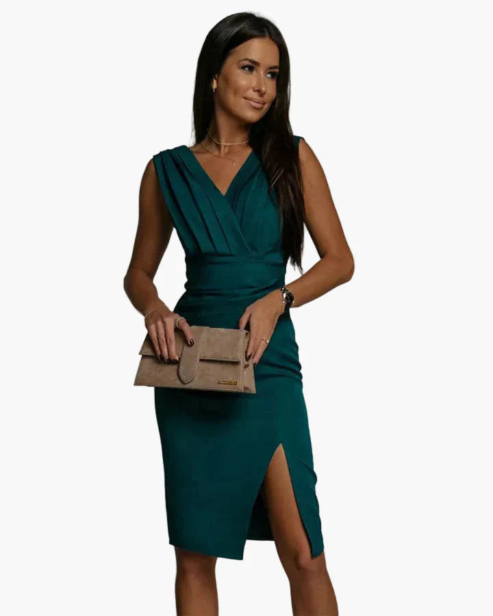 Damklänning Elegant V-ringad Bodycon med Slits – Perfekt för Fest och Snygga Tillfällen