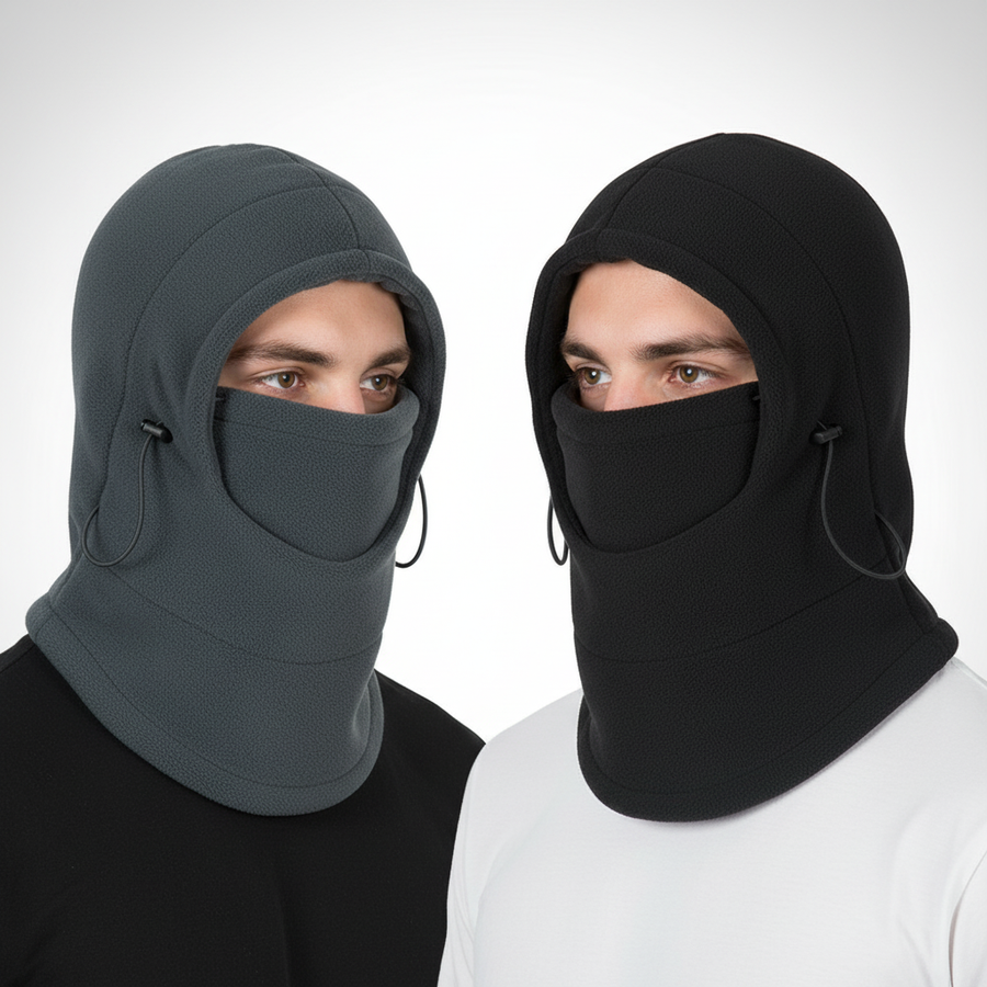 Unisex skidmask med huva i fleece, varm och vindtät balaclava för vintersporter