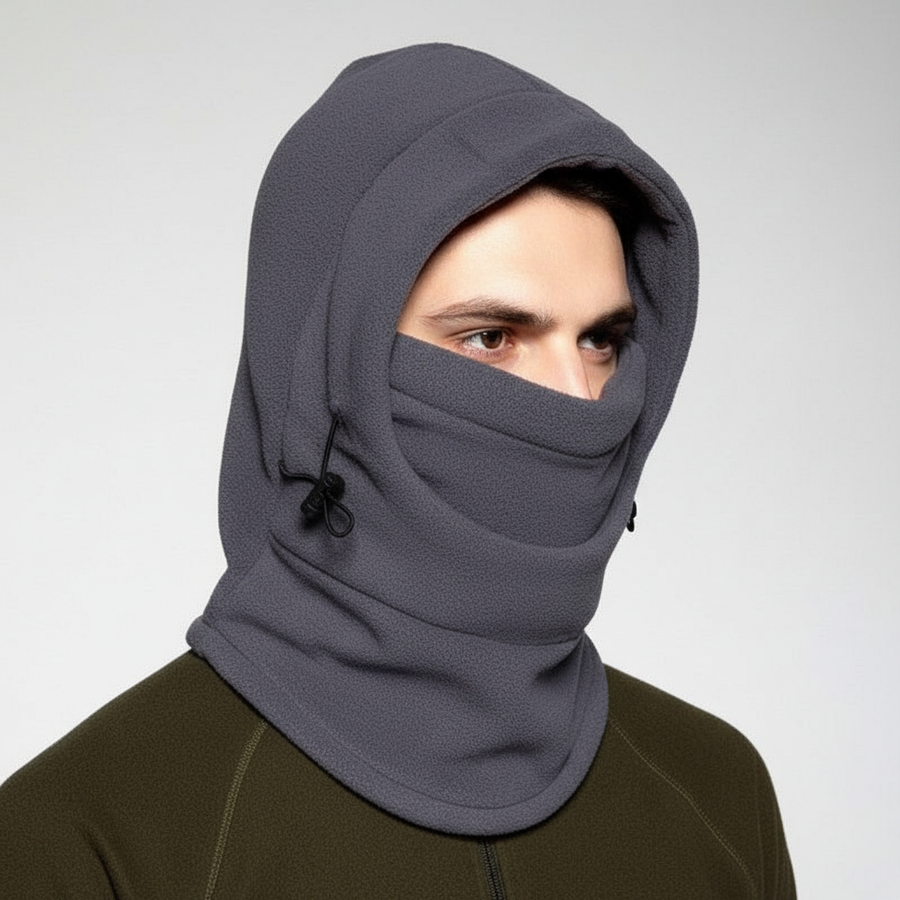 Unisex skidmask med huva i fleece, varm och vindtät balaclava för vintersporter