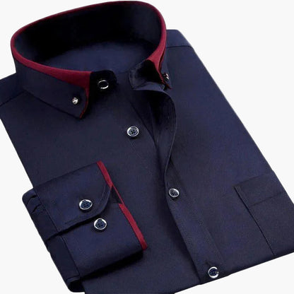 Herrskjorta Elegant Slim Fit Affärskläder med Kontrastkrage och Manschett – Lång Ärm, Modern Stil