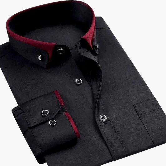 Herrskjorta Elegant Slim Fit Affärskläder med Kontrastkrage och Manschett – Lång Ärm, Modern Stil