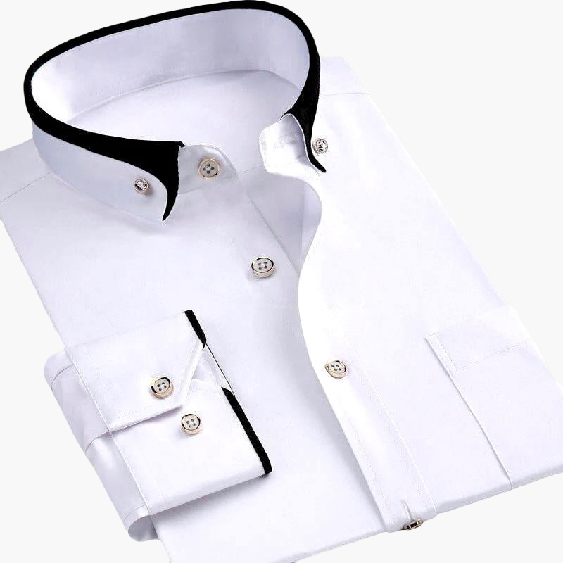 Herrskjorta Elegant Slim Fit Affärskläder med Kontrastkrage och Manschett – Lång Ärm, Modern Stil