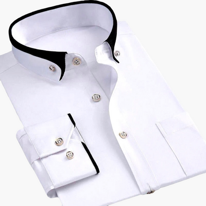 Herrskjorta Elegant Slim Fit Affärskläder med Kontrastkrage och Manschett – Lång Ärm, Modern Stil