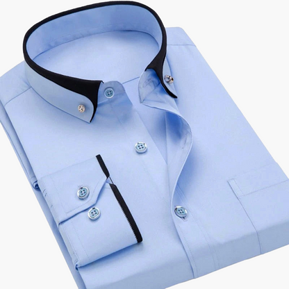 Herrskjorta Elegant Slim Fit Affärskläder med Kontrastkrage och Manschett – Lång Ärm, Modern Stil
