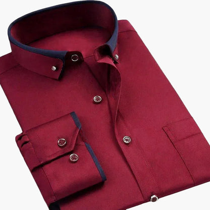 Herrskjorta Elegant Slim Fit Affärskläder med Kontrastkrage och Manschett – Lång Ärm, Modern Stil
