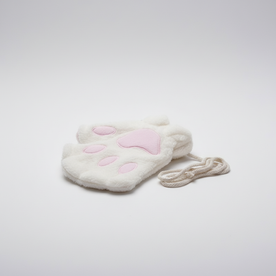 Mjuka katttassvantar med snöre, fluffig design med tassar, fingervantar