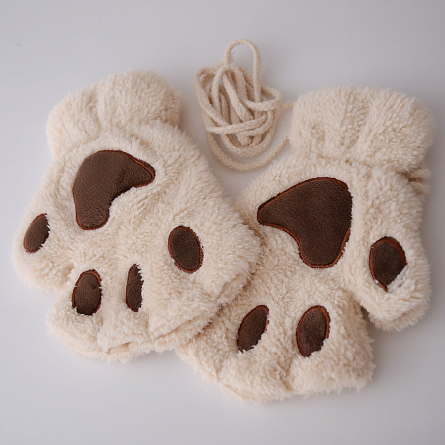 Mjuka katttassvantar med snöre, fluffig design med tassar, fingervantar