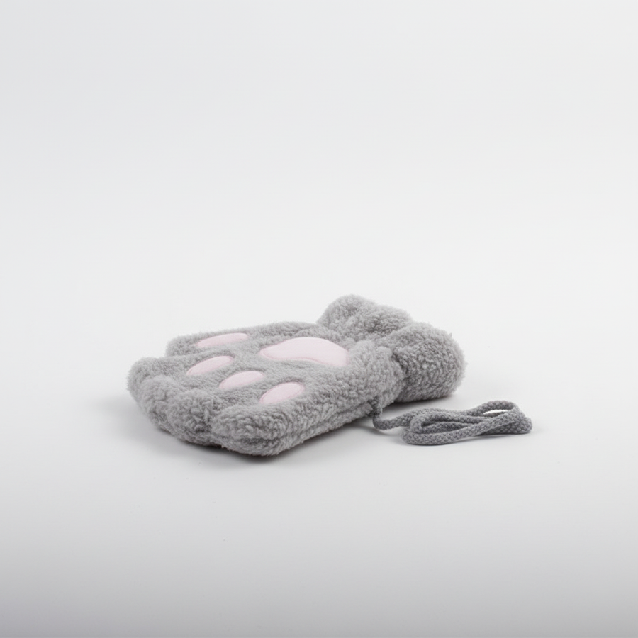 Mjuka katttassvantar med snöre, fluffig design med tassar, fingervantar