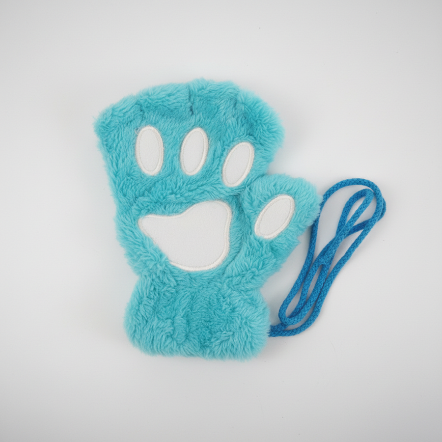Mjuka katttassvantar med snöre, fluffig design med tassar, fingervantar
