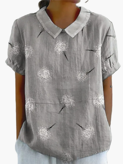 Dam Blus Vintage Blommönster Kortärmad Ledig Stil För Vardag & Arbete