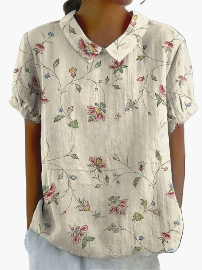 Dam Blus Vintage Blommönster Kortärmad Ledig Stil För Vardag & Arbete