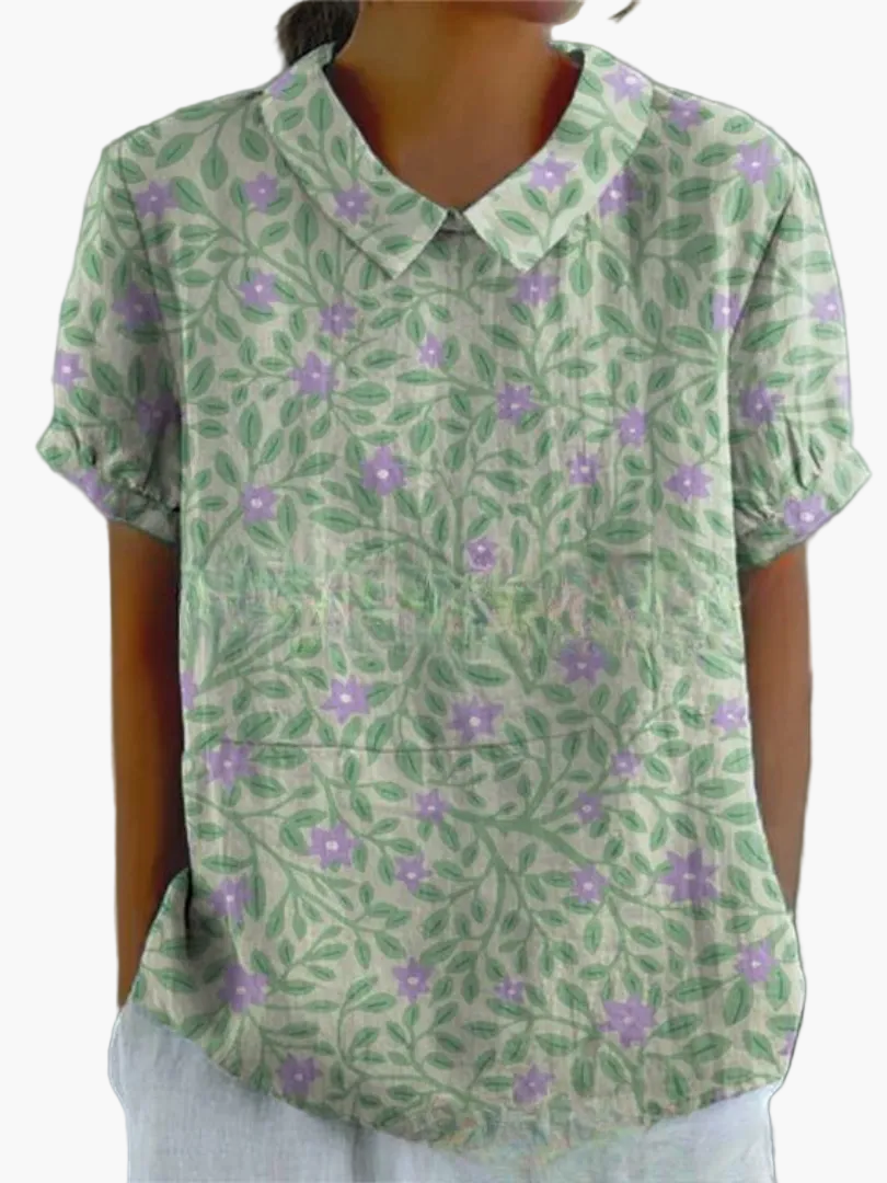 Dam Blus Vintage Blommönster Kortärmad Ledig Stil För Vardag & Arbete