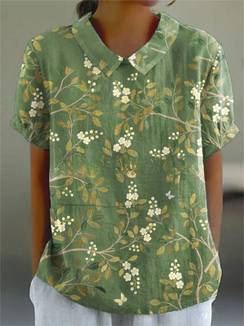 Dam Blus Vintage Blommönster Kortärmad Ledig Stil För Vardag & Arbete
