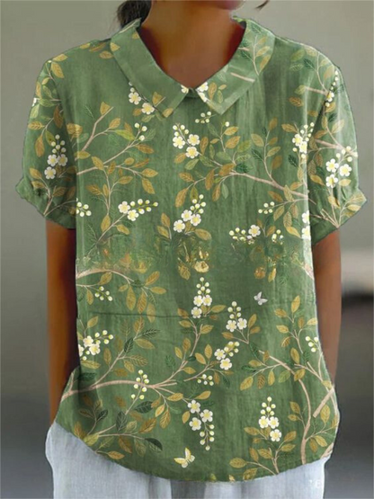 Dam Blus Vintage Blommönster Kortärmad Ledig Stil För Vardag & Arbete