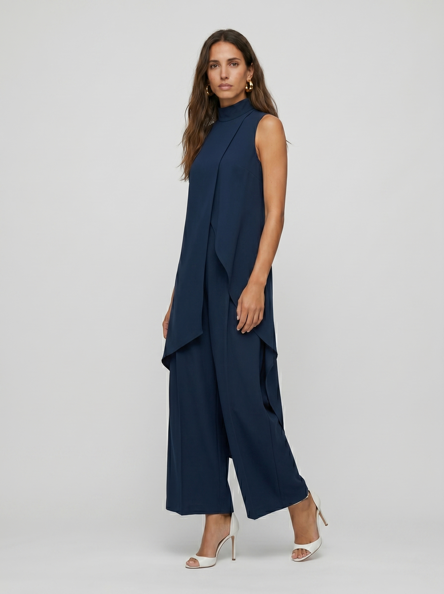 Elegant Byxset för Dam med Ärmlös Topp & Vida Byxor i Flerfärgat