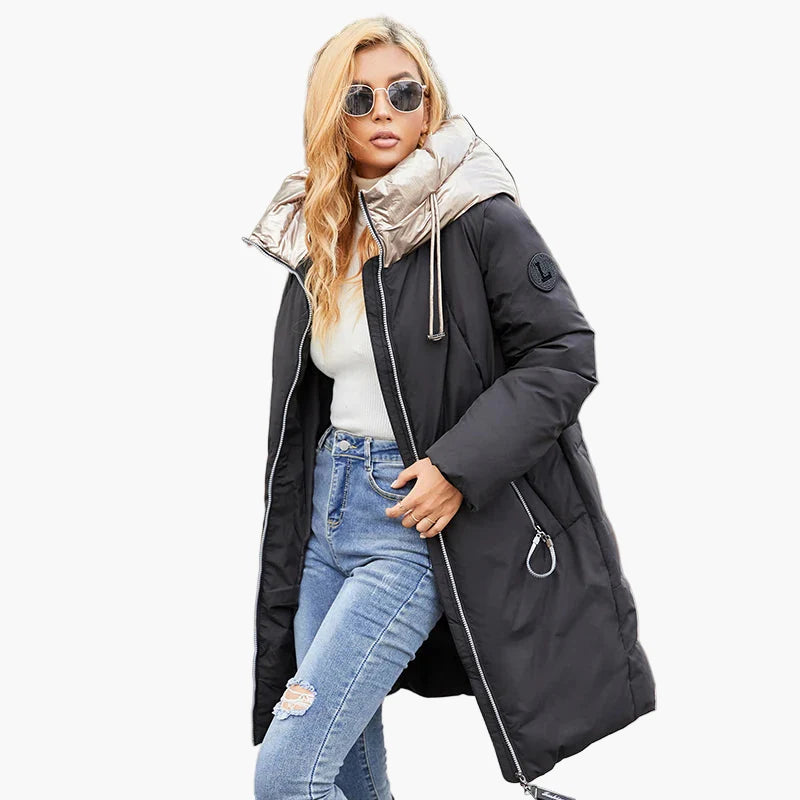 Dam Parkas Vinterjacka Lång, Modern Stil, Perfekt för Kallt Väder