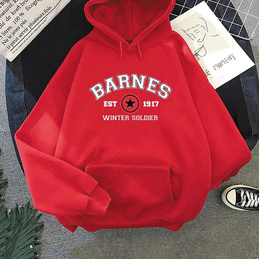 Unisex Hoodie med "Barnes Winter Soldier" tryck och magficka