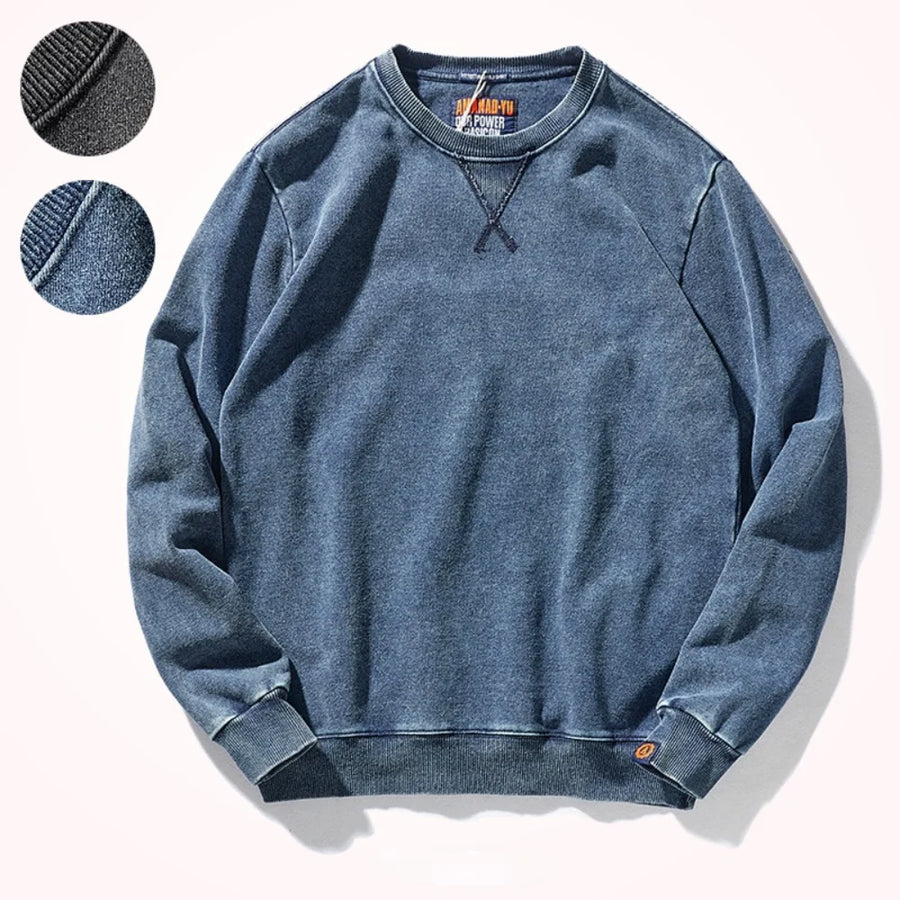 Herr Tröja i Bomullstvättad Stil, Rundhalsad Långärmad Sweatshirt