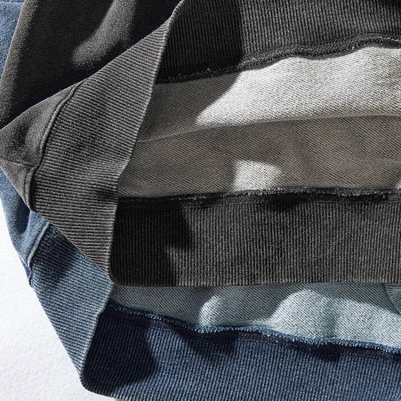 Herr Tröja i Bomullstvättad Stil, Rundhalsad Långärmad Sweatshirt