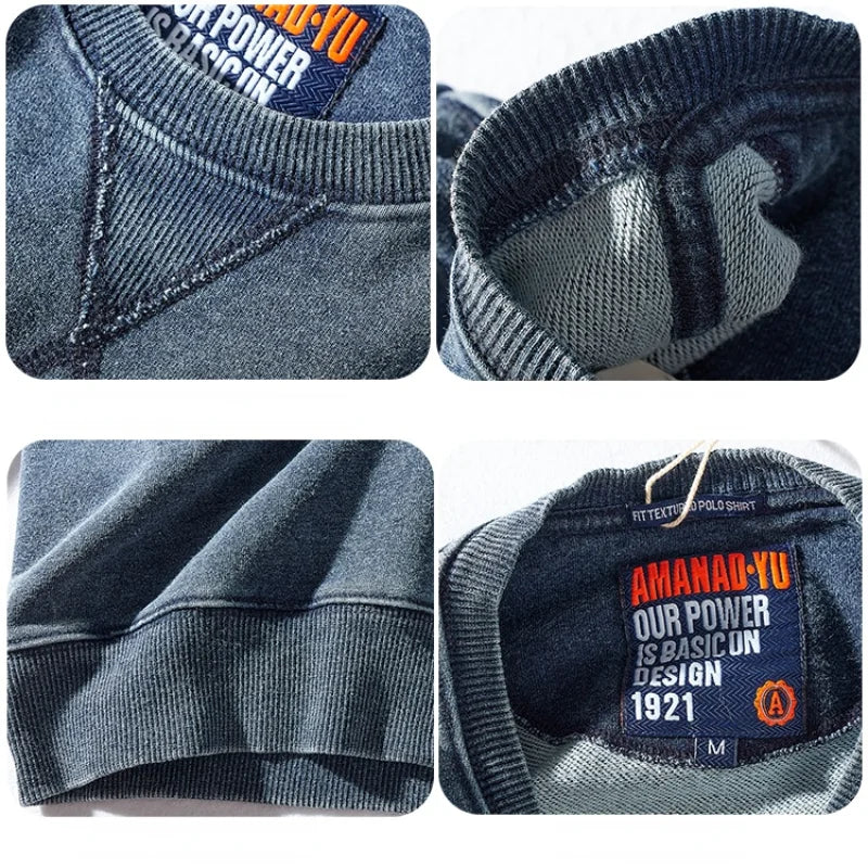 Herr Tröja i Bomullstvättad Stil, Rundhalsad Långärmad Sweatshirt