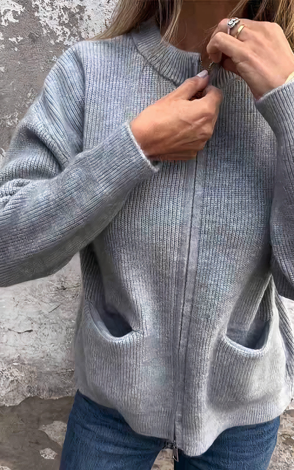Louise – Ribbade damjacka med dragkedja