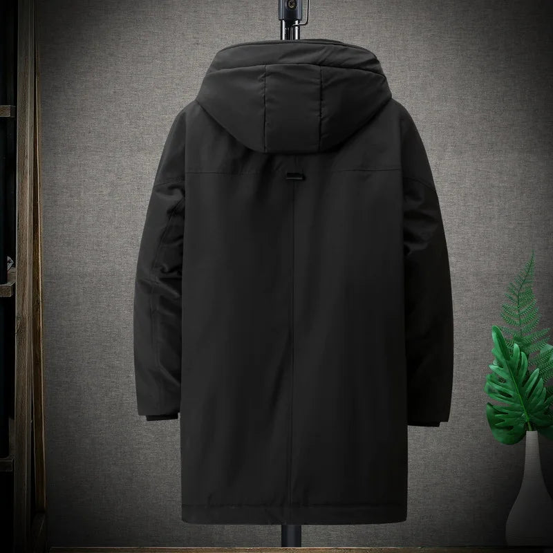 Herr Lång Vinterjacka Parkas med Huva och Dragkedja