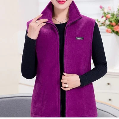 Damväst i fleece med dragkedja och hög krage