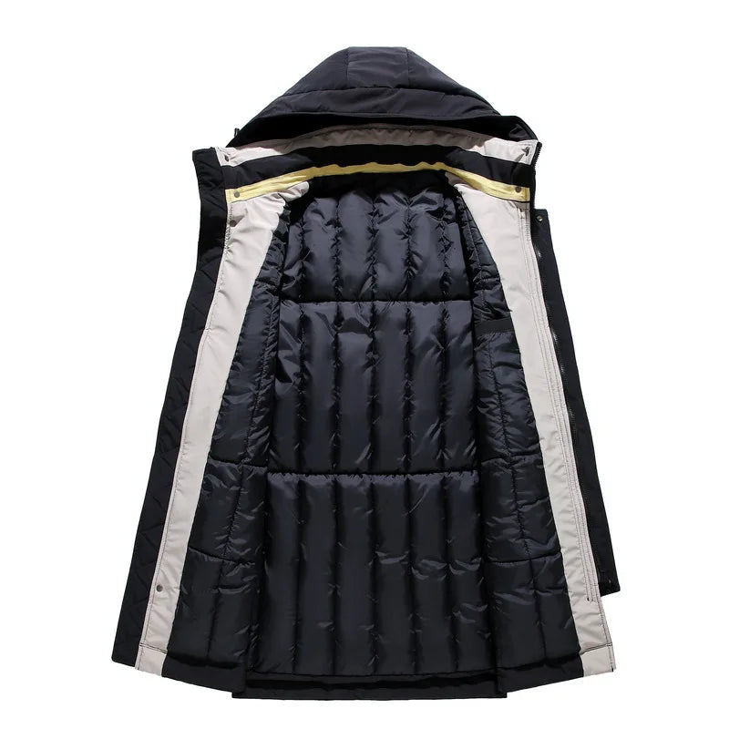 Herr Lång Vinterjacka Parkas med Huva och Dragkedja