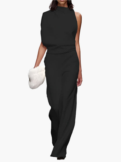 Damernas eleganta ärmlösa jumpsuit med vida ben – Perfekt för kontor och fest