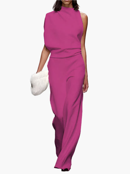 Damernas eleganta ärmlösa jumpsuit med vida ben – Perfekt för kontor och fest