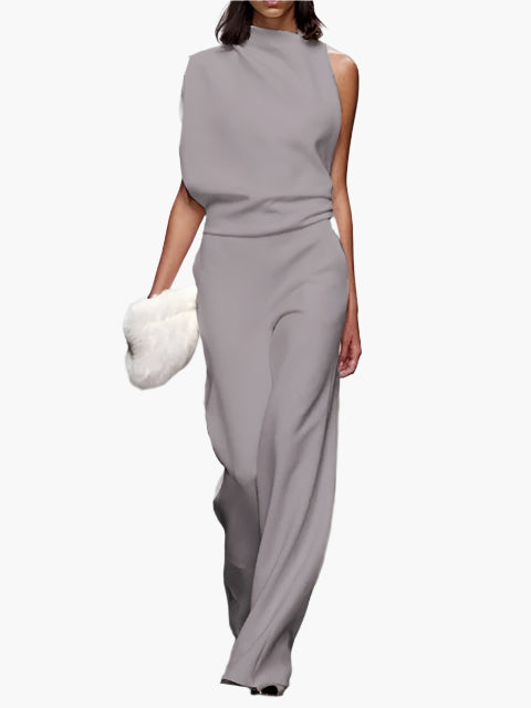 Damernas eleganta ärmlösa jumpsuit med vida ben – Perfekt för kontor och fest