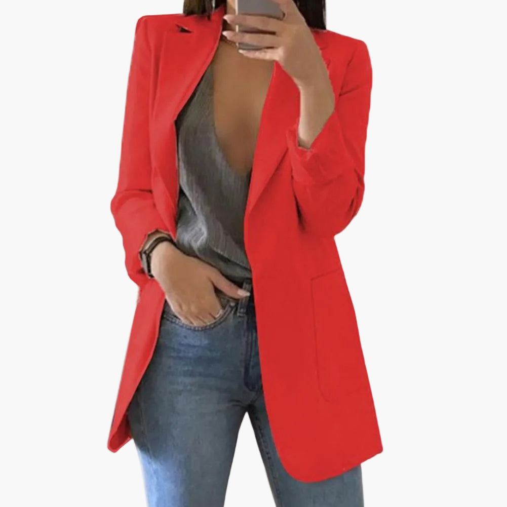 Dam Blazer Lång Modell – Elegant Kavaj för Arbete och Fritid